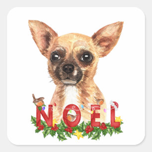 Adesivo Quadrado Watercolor Chihuahua Noel Natal