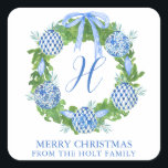 Adesivo Quadrado Watercolor Chinoiserie Wreath Christmas<br><div class="desc">PreppyPrint.com - Celebre o Natal em estilo! Adicione seu toque personalizado a esses cartões de presente. Transfira este design para os produtos de sua escolha também! Visite minha loja de designers,  PreppyPrint.com,  para coordenar itens.</div>