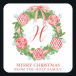 Adesivo Quadrado Watercolor Chinoiserie Wreath Christmas<br><div class="desc">PreppyPrint.com - Celebre o Natal em estilo! Adicione seu toque personalizado a esses cartões de presente. Transfira este design para os produtos de sua escolha também! Visite minha loja de designers,  PreppyPrint.com,  para coordenar itens.</div>