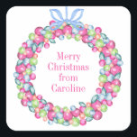 Adesivo Quadrado Watercolor Christmas Colorors Wreath<br><div class="desc">PreppyPrint.com - Celebre o Natal em estilo! Adicione seu toque personalizado. Transfira este design para os produtos de sua escolha também! Visite minha loja de designers,  PreppyPrint.com,  para coordenar itens.</div>
