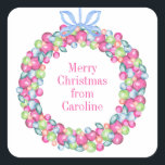 Adesivo Quadrado Watercolor Christmas Colorors Wreath<br><div class="desc">PreppyPrint.com - Celebre o Natal em estilo! Adicione seu toque personalizado. Transfira este design para os produtos de sua escolha também! Visite minha loja de designers,  PreppyPrint.com,  para coordenar itens.</div>