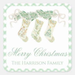 Adesivo Quadrado Watercolor Christmas Garland Stockages Vintage