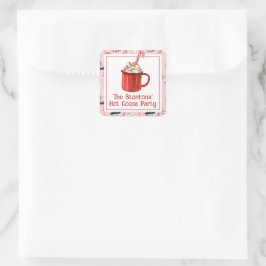Adesivo Quadrado Watercolor Christmas Hot Chocolate Cocoa