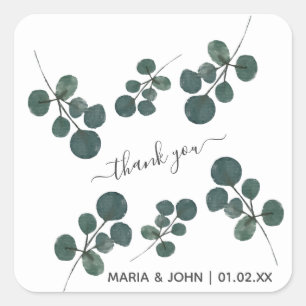 Adesivo Quadrado Watercolor Eucalyptus Green Obrigado