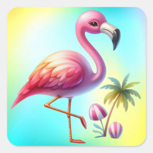 Adesivo Quadrado Watercolor Flamingo Cartoon Clipart