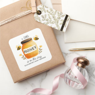 Adesivo Quadrado Watercolor Honey & Bees Baby Shower