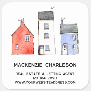Adesivo Quadrado Watercolor House Home Imóveis Imobilizados Agent