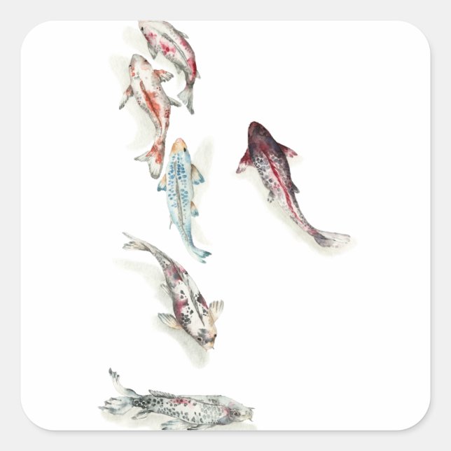 Adesivo Quadrado Watercolor Koi Fish (Frente)
