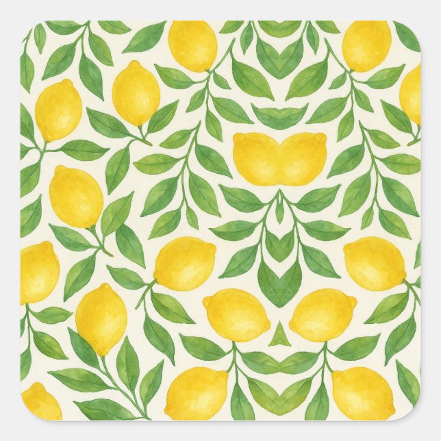 Adesivo Quadrado Watercolor Lemon Pattern (Frente)