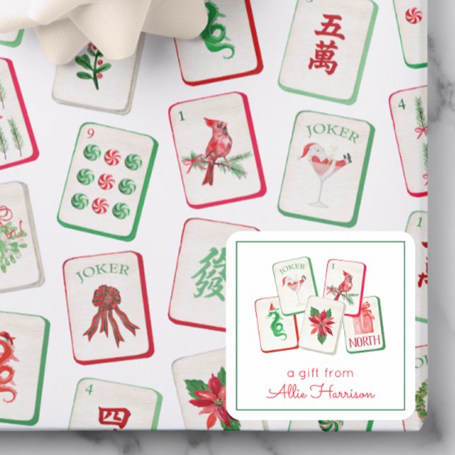 Adesivo Quadrado Watercolor Mahjong Christmas Tiles Enclosure (Criador carregado)
