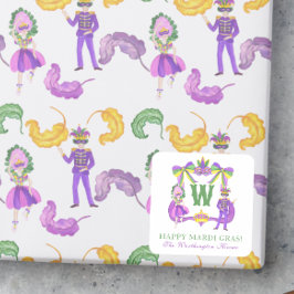 Adesivo Quadrado Watercolor Mardi Gras Monogram Crest