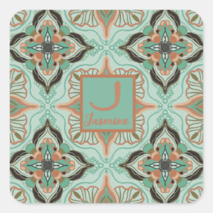 Adesivo Quadrado Watercolor Marroquino Vintage Floral Personalizado