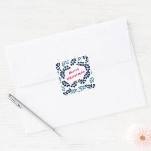 Adesivo Quadrado Watercolor Merry Christmas e Berries Sticker