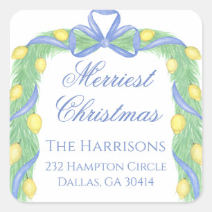 Adesivo Quadrado Watercolor Merry Christmas Garland Vintage