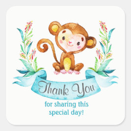 Adesivo Quadrado Watercolor Monkey Boy Obrigado