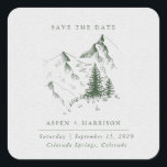 Adesivo Quadrado Watercolor Mountain Pine Forest Guarde o Cartão Da<br><div class="desc">Evergreen Pine Mountain Sketch Salve os Adesivos de Datas - Em meio à beleza eterno de torcer pinheiros eververdes e à silenciosa majestade de montanhas rústicas, o amor encontrou sua casa para sempre. Por favor, juntem-se a nós enquanto celebramos um amor tão duradouro como os picos e tão vibrante como...</div>
