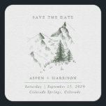 Adesivo Quadrado Watercolor Mountain Pine Forest Guarde o Cartão Da<br><div class="desc">Evergreen Pine Mountain Sketch Salve os Adesivos de Datas - Em meio à beleza eterno de torcer pinheiros eververdes e à silenciosa majestade de montanhas rústicas, o amor encontrou sua casa para sempre. Por favor, juntem-se a nós enquanto celebramos um amor tão duradouro como os picos e tão vibrante como...</div>