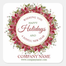 Adesivo Quadrado Watercolor Poinsettia Natal Férias Comerciais