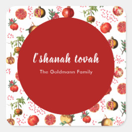 Adesivo Quadrado Watercolor Pomegranate Pattern Rosh Hashanah