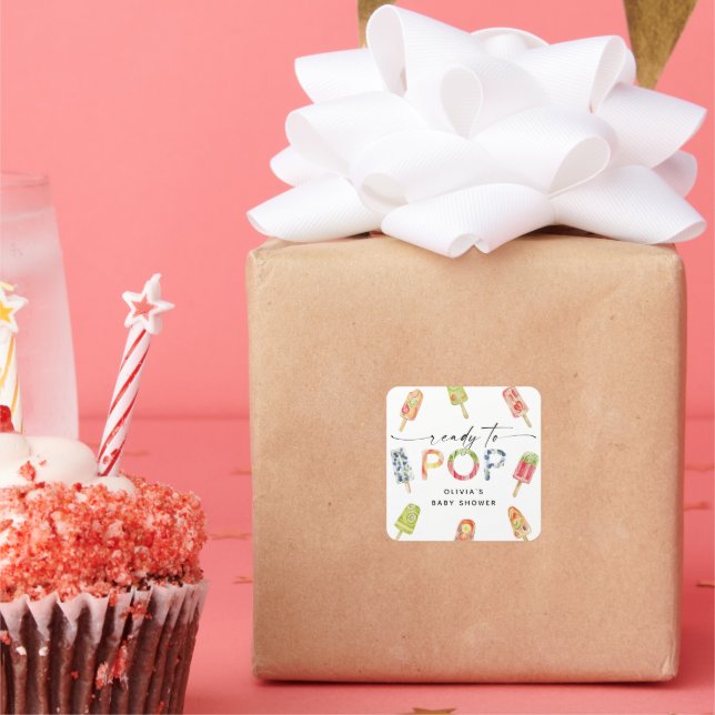 Adesivo Quadrado Watercolor Popsicle Ready to Pop Baby Shower (Festa)