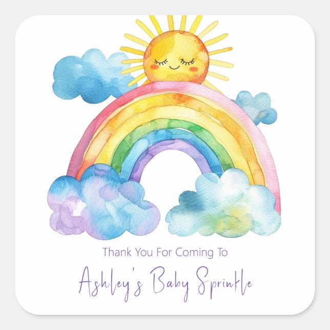 Adesivo Quadrado Watercolor Rainbow Baby Sprinkle (Frente)