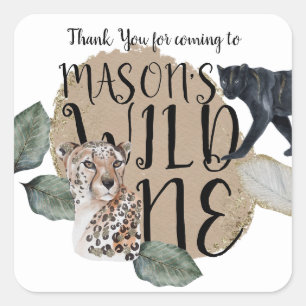 Adesivo Quadrado Watercolor Safari Wild One Animal Festa de anivers