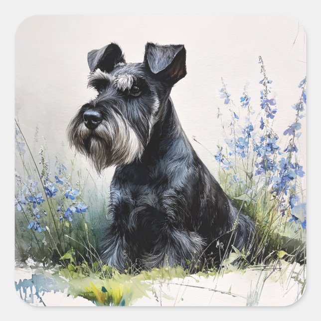 Adesivo Quadrado Watercolor Schnauzer (Frente)