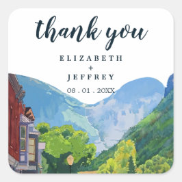 Adesivo Quadrado Watercolor Telluride Colorado Obrigado Casamento
