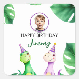 Adesivo Quadrado Watercolor Trex Kids Foto Aniversário