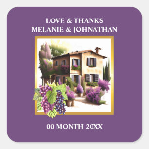 Adesivo Quadrado Watercolor Tuscan villa wine winery italiano vino