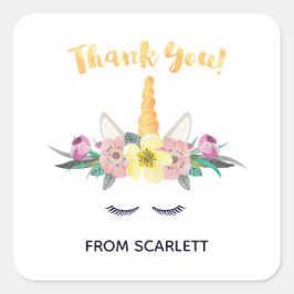 Adesivo Quadrado Watercolor Unicorn Obrigado Sticker