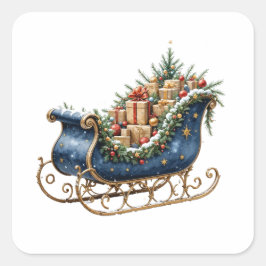 Adesivo Quadrado Watercolor Vintage Christmas Sleigh