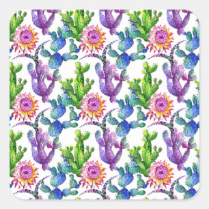 Adesivo Quadrado Watercolor Wildflower Cactus Patterno