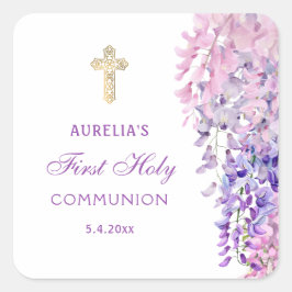 Adesivo Quadrado Watercolor Wisteria First Communion