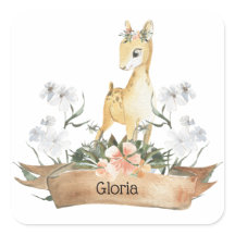 Watercolor Woodland Baby Fawn Nome Personalizado