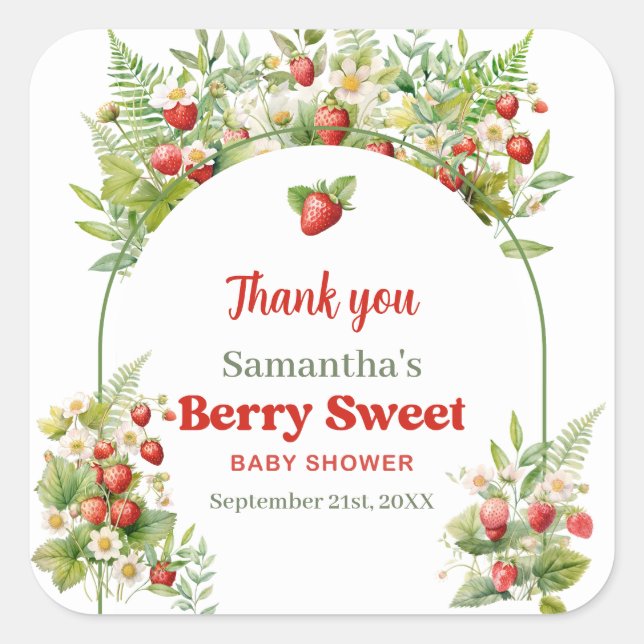 Adesivo Quadrado Watercolor Woodland Strawberry Berry Sweet (Frente)