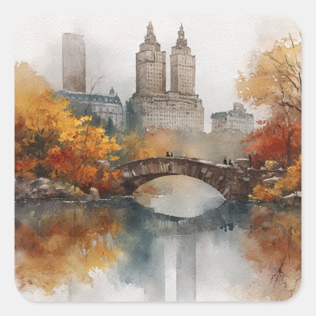 Adesivo Quadrado Watercolour Autumn in New York (Frente)