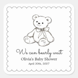 Adesivo Quadrado "We Can Bearly Wait" Baby Shower Gender Neutral