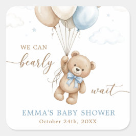 Adesivo Quadrado We Can Bearly Wait Boy Baby Shower Custom
