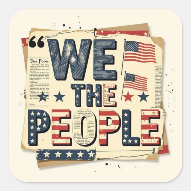 Adesivo Quadrado We the people vintage patriotic collage (Frente)