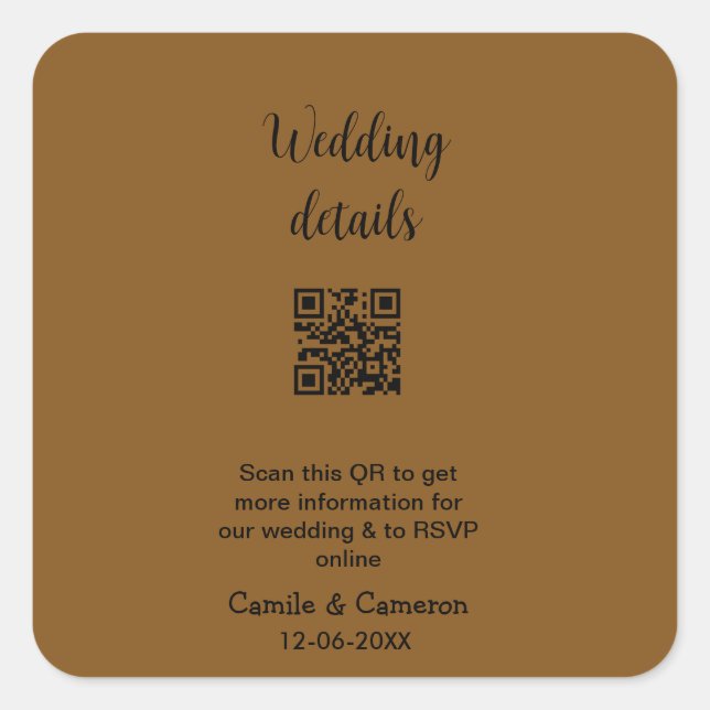 Adesivo Quadrado WEBSITE QR WEDDING adicionar data do nome fotônico (Frente)