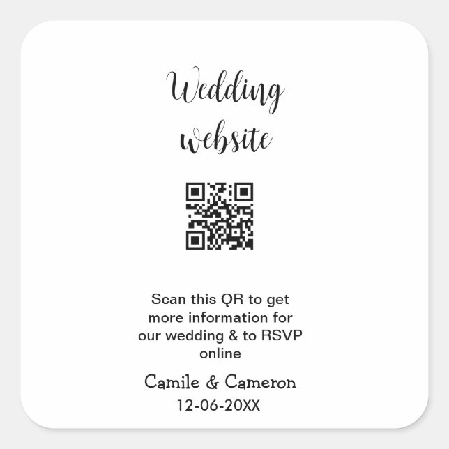 Adesivo Quadrado WEBSITE QR WEDDING adicionar data do nome fotônico (Frente)