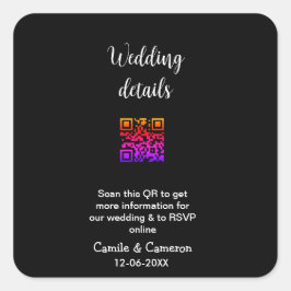 Adesivo Quadrado WEBSITE QR WEDDING adicionar data do nome fotônico