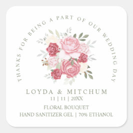 Adesivo Quadrado Wedding Pink Floral Bouquet Wedding Sanitizer Gel
