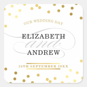 Adesivo Quadrado WEDDING SEAL chic minimalista de ouro moderno conf
