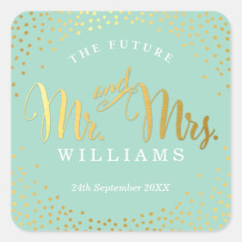 Adesivo Quadrado WEDDING SEAL na moda mini ouro confetti menta