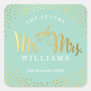 Adesivo Quadrado WEDDING SEAL na moda mini ouro confetti menta