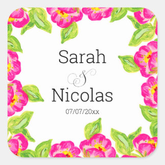 Adesivo Quadrado Wedding stickers personalized floral