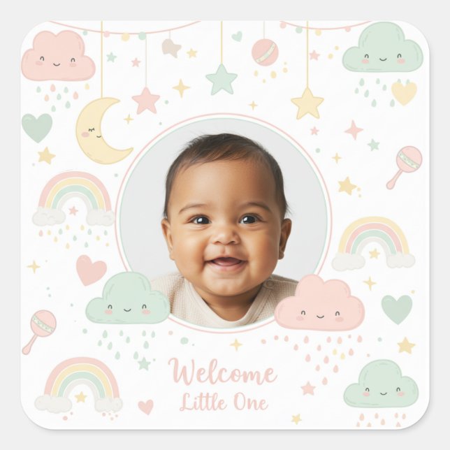 Adesivo Quadrado Welcome Little One Baby Photo Keepsake (Frente)