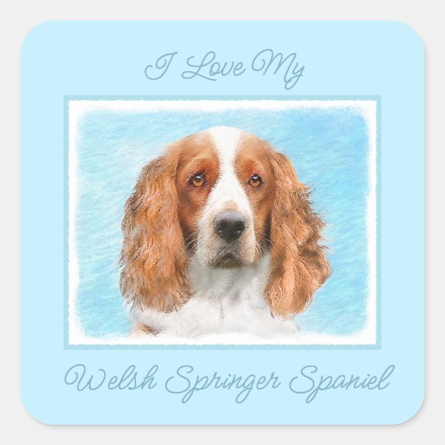 Adesivo Quadrado Welsh Springer Spaniel Painting - Arte Original De (Frente)